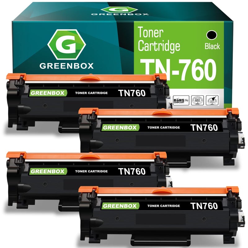 GREENBOX TN760 TN730 Toner Cartridges Black High Yield Replacement for Brother TN-760 TN-730 Toner for MFC-L2710DW HL-L2350DW HL-L2370DW HL-L2395DW MFC-L2750DW DCP-L2550DW HL-L2390DW Printer, 4 Pack - Image 1